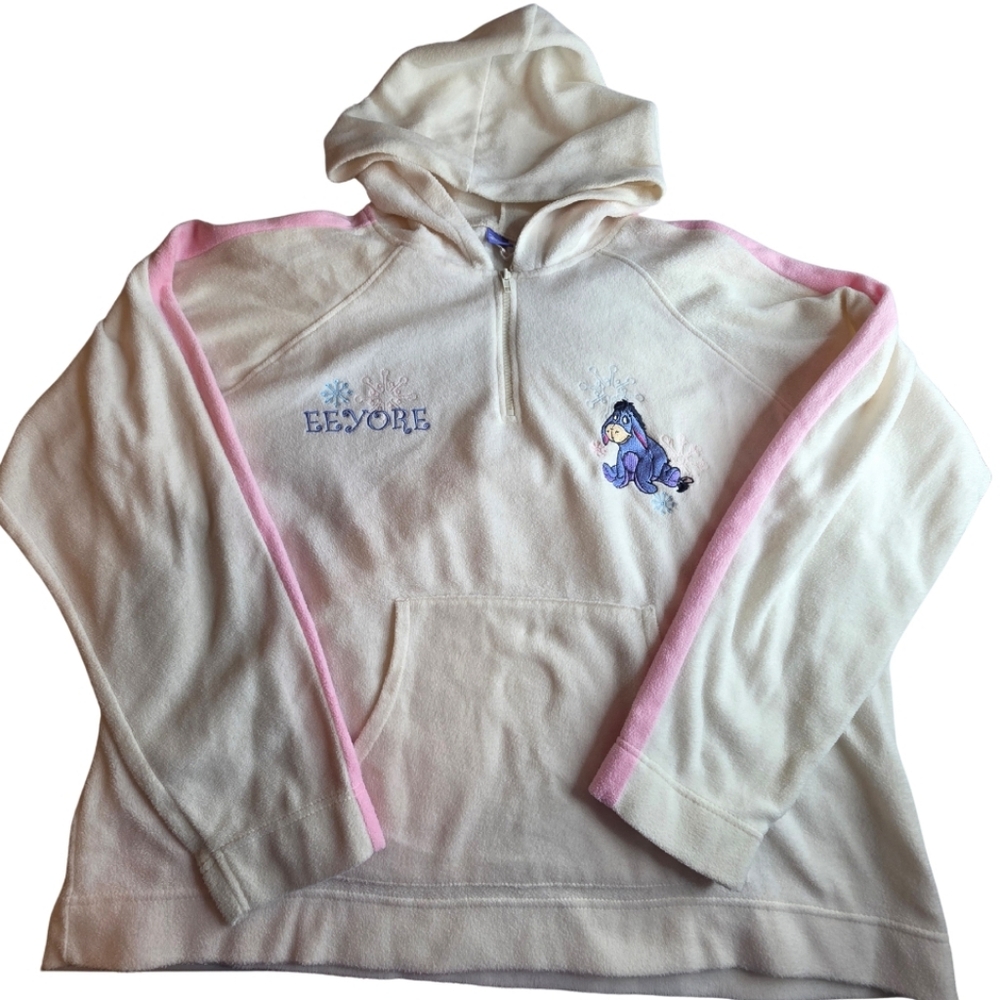 Disney 3X Eeyore Quarter Zip Fleece Hoodie White Embroidered 3008-Bk